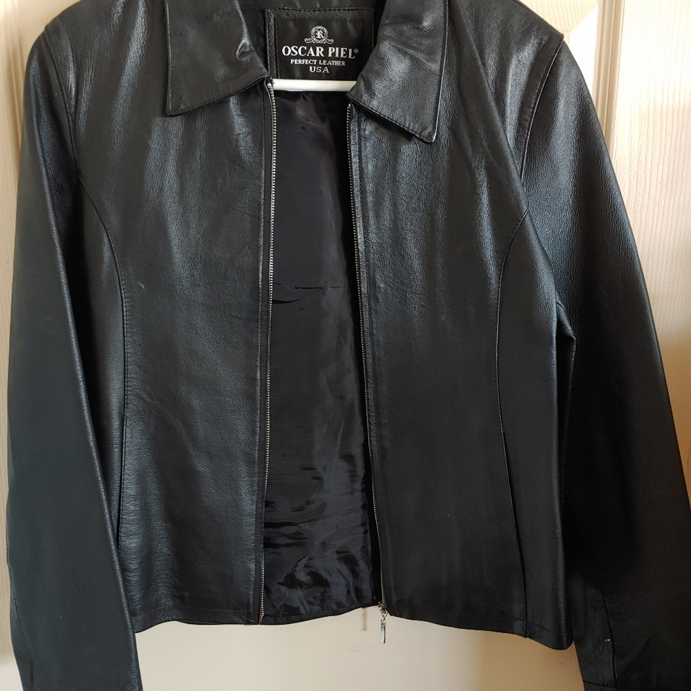 Women's black leather jacket